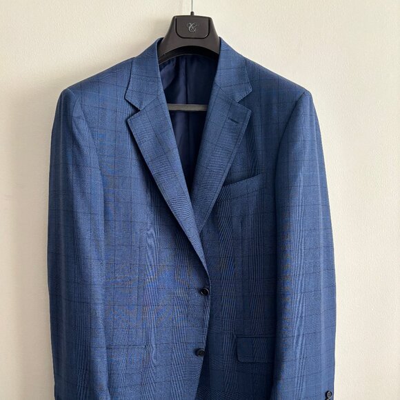$2500 Canali Windowpane Blue Checked Suit - Size 46. Pants 38x31 - Picture 1 of 14